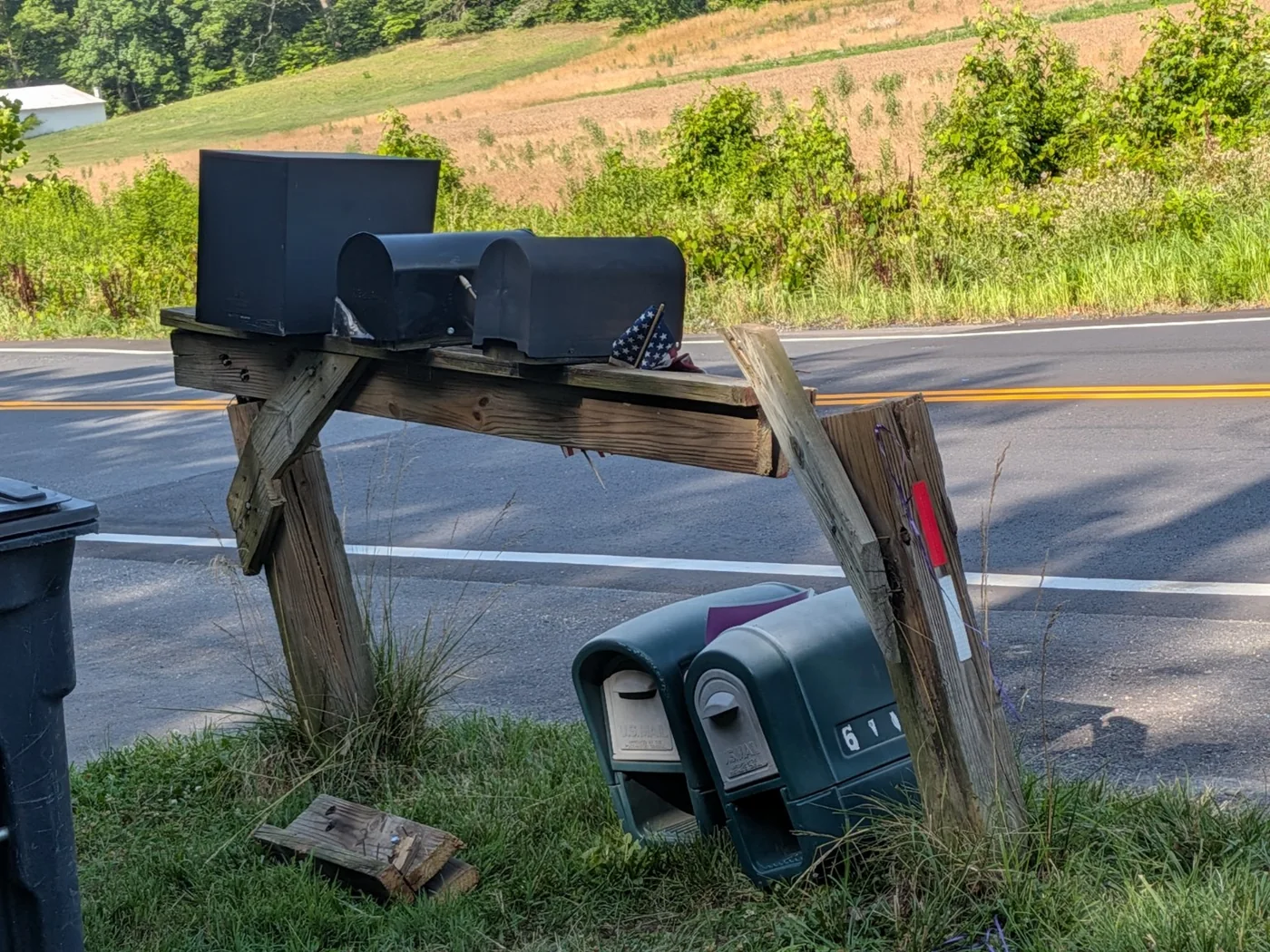 Destroyed six-mailbox support before rebuild