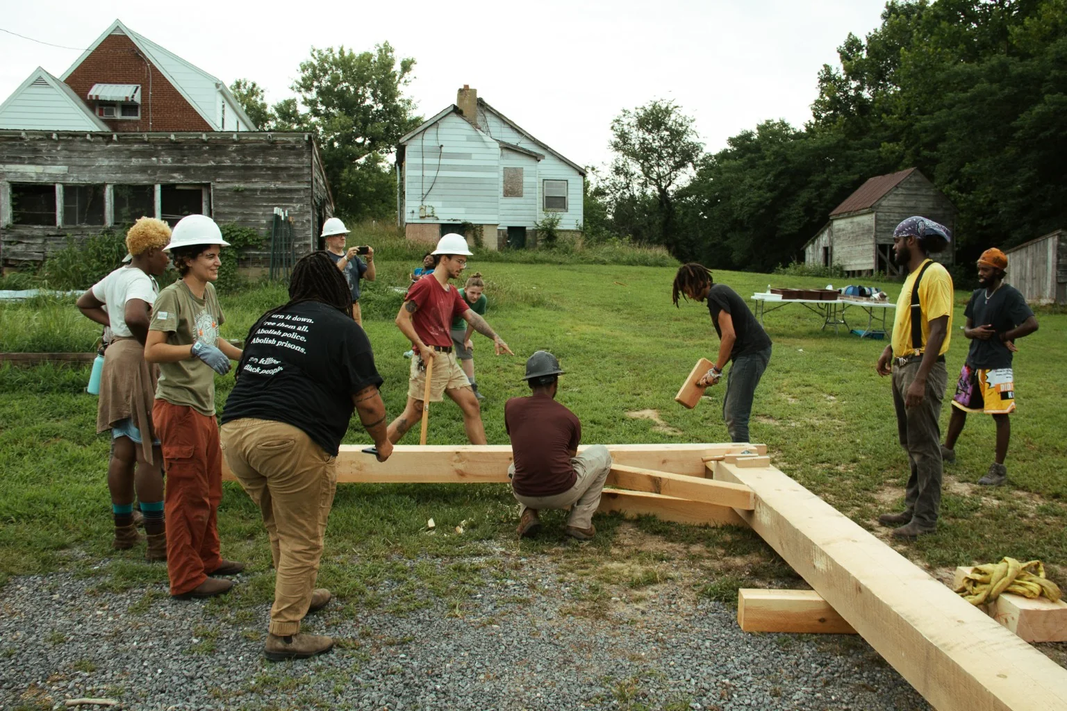 Timber-frame pavilion layout and assembly training