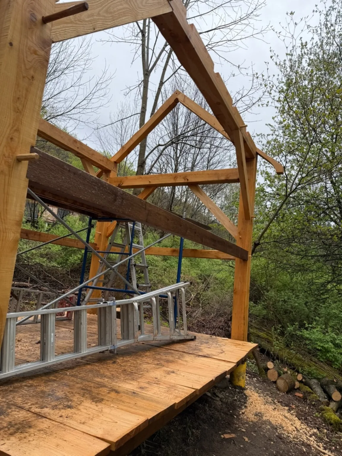 Timber roof frame for Cherry Valley tiny cabin
