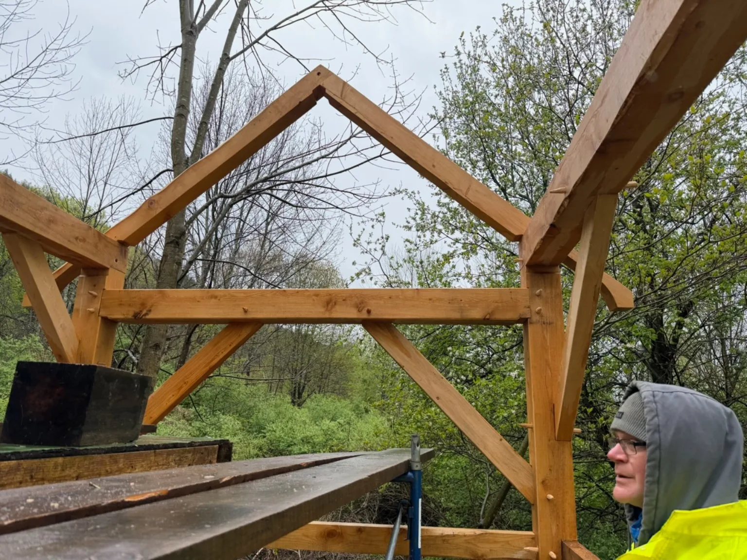 Timber gable frame on small cabin project